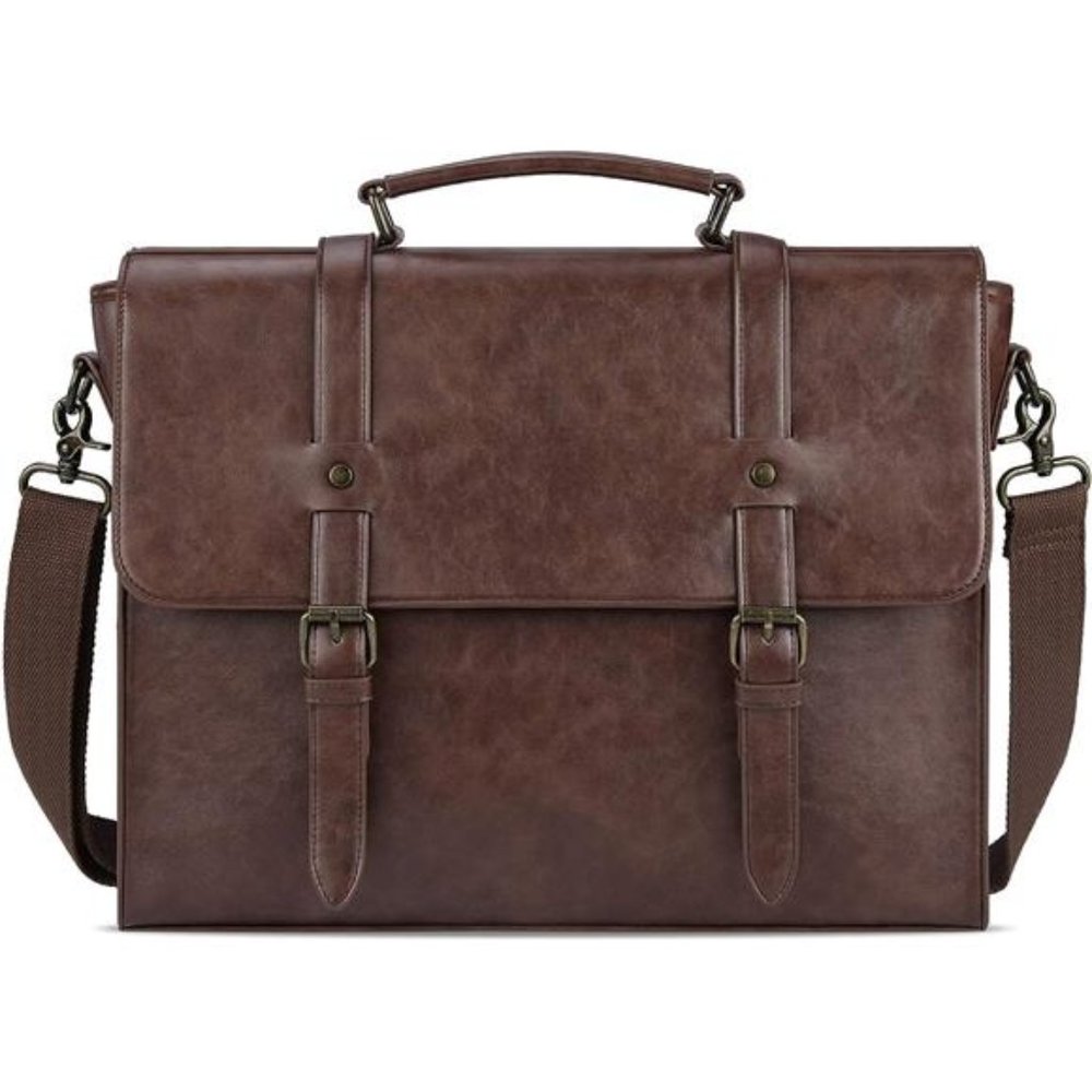 Leather Mens Messenger Bag Vintage 15.6 Inch Waterproof Leather Laptop Briefcase